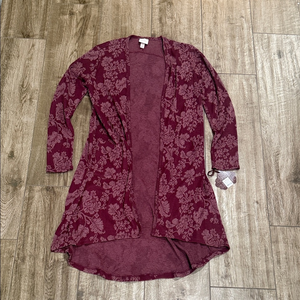 NWT Knox Rose Floral Burgundy Open-Front Sweater Cardigan Sz Lg